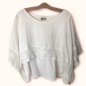 Vintage Girasol White Gause Cropped Mexican Folk Art Top​​​​​